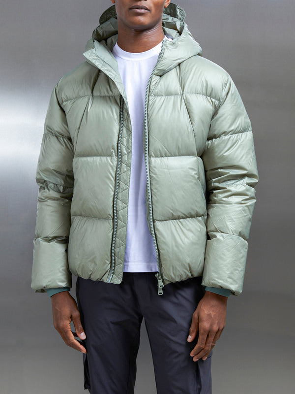 Quilted Down Jacket in Olive