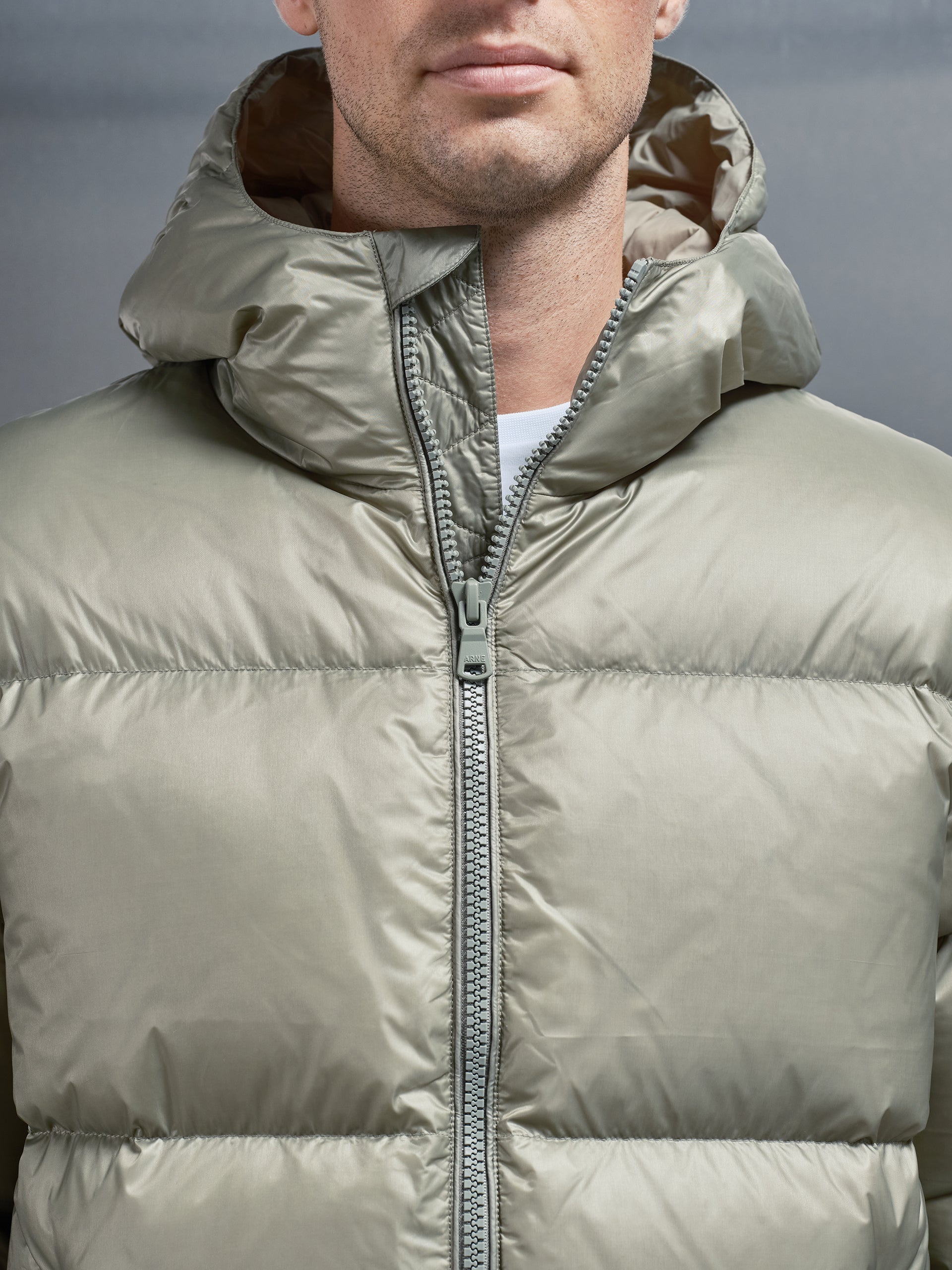 Quilted Down Jacket in Olive