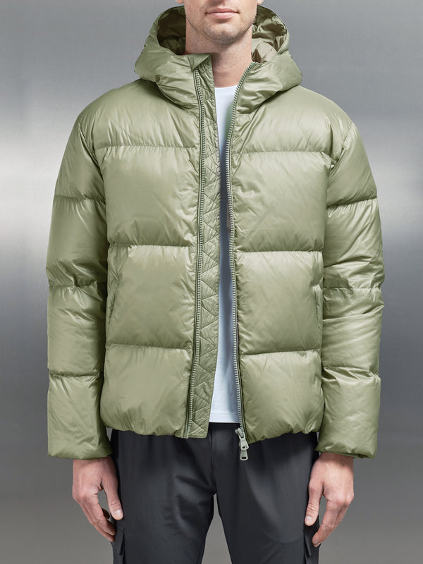 Quilted Down Jacket in Olive