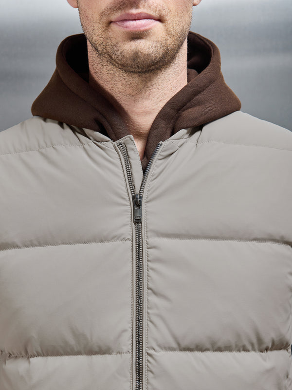 Quilted Bomber Gilet in Taupe