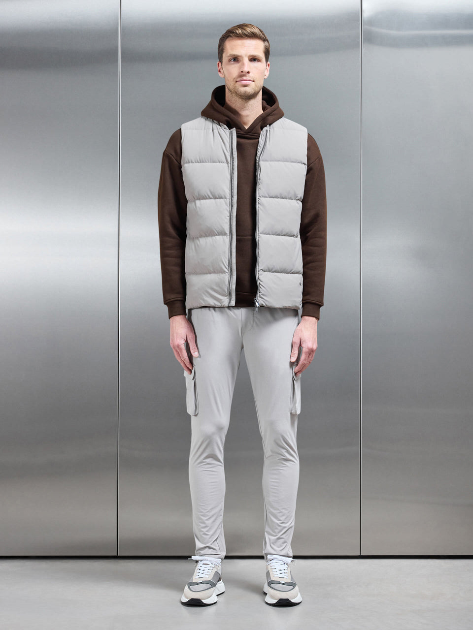 Quilted Bomber Gilet in Taupe