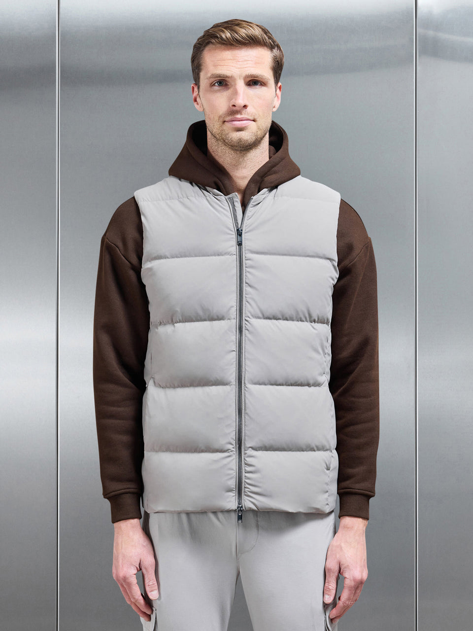 Quilted Bomber Gilet in Taupe