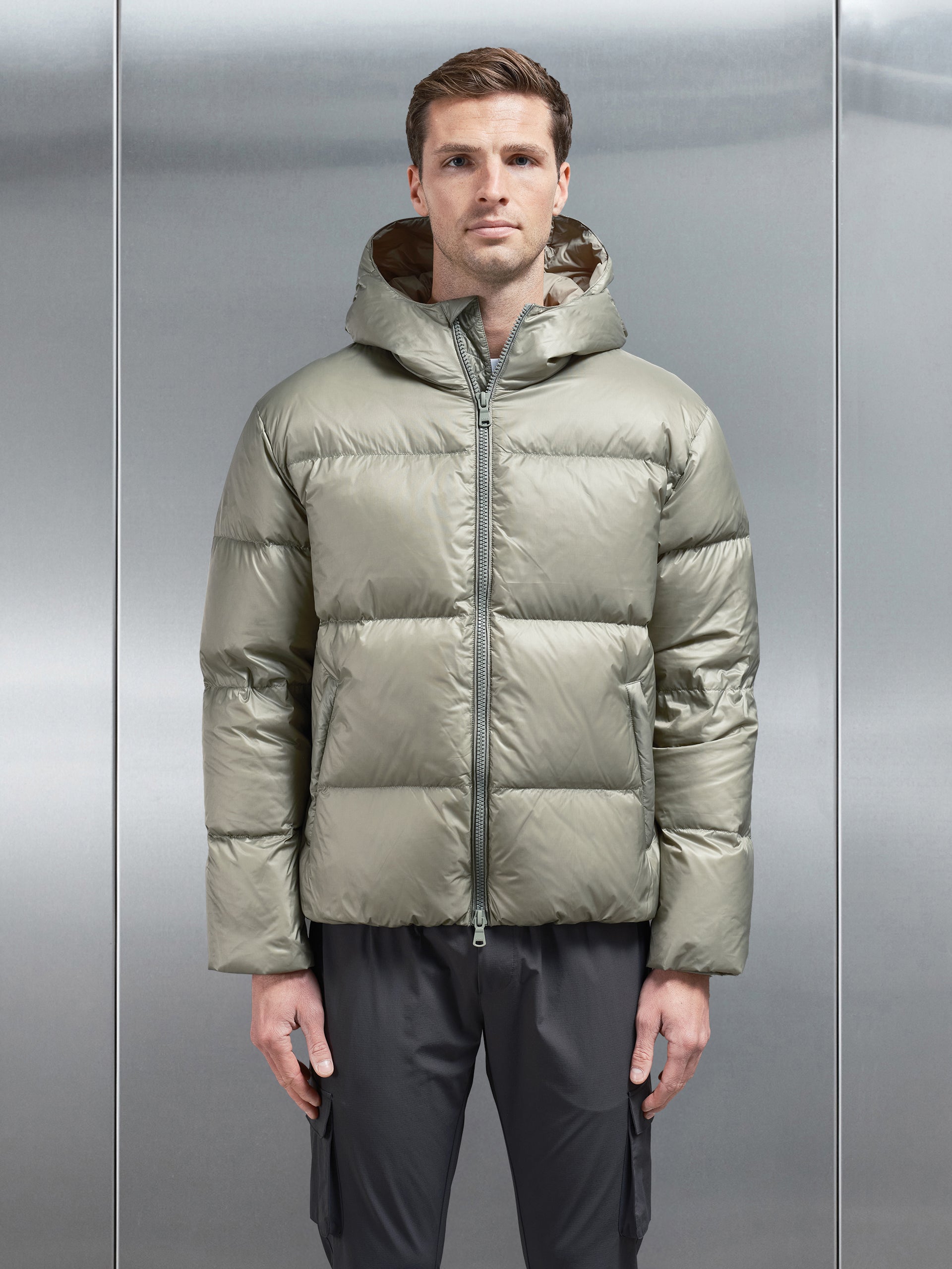 Quilted Down Jacket in Olive