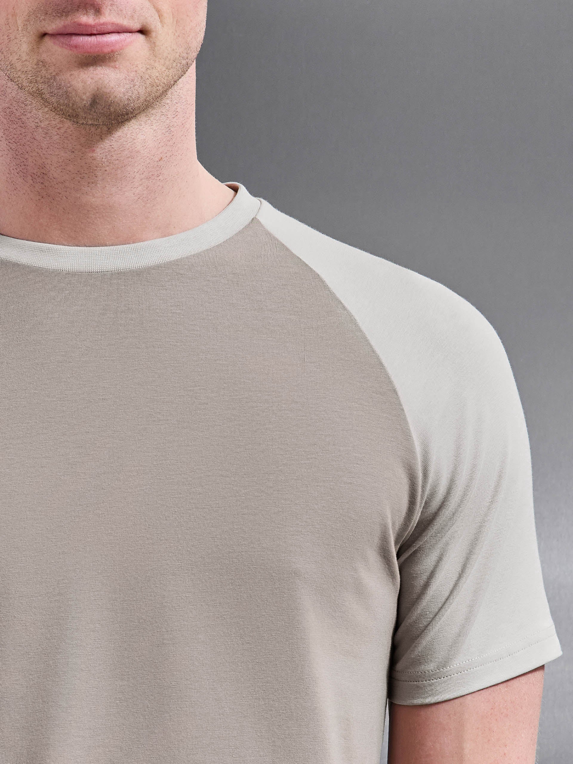 Raglan Slim Fit Stretch Cotton T-Shirt in Taupe Stone