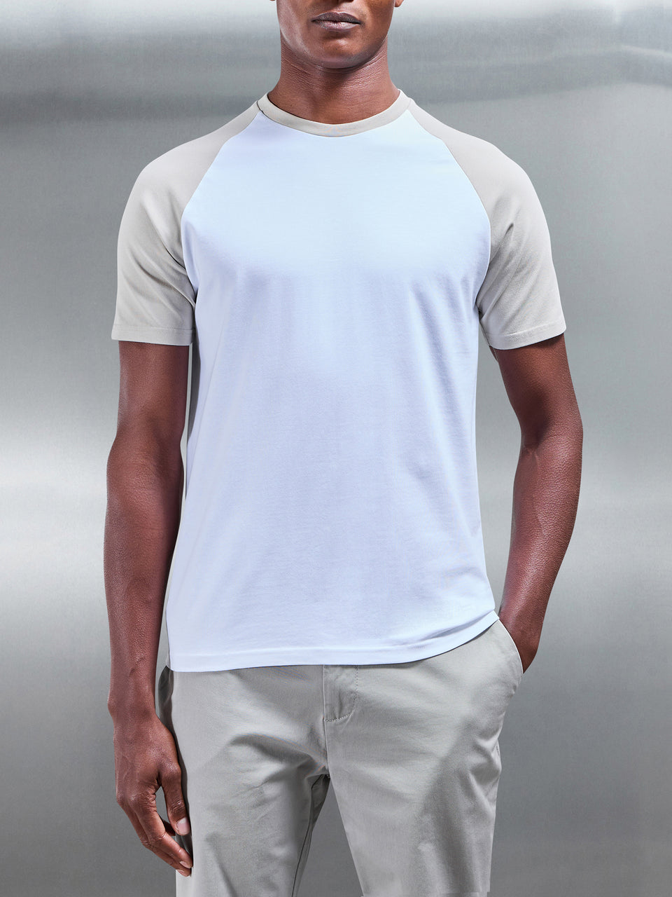 Raglan Slim Fit Stretch Cotton T-Shirt in White