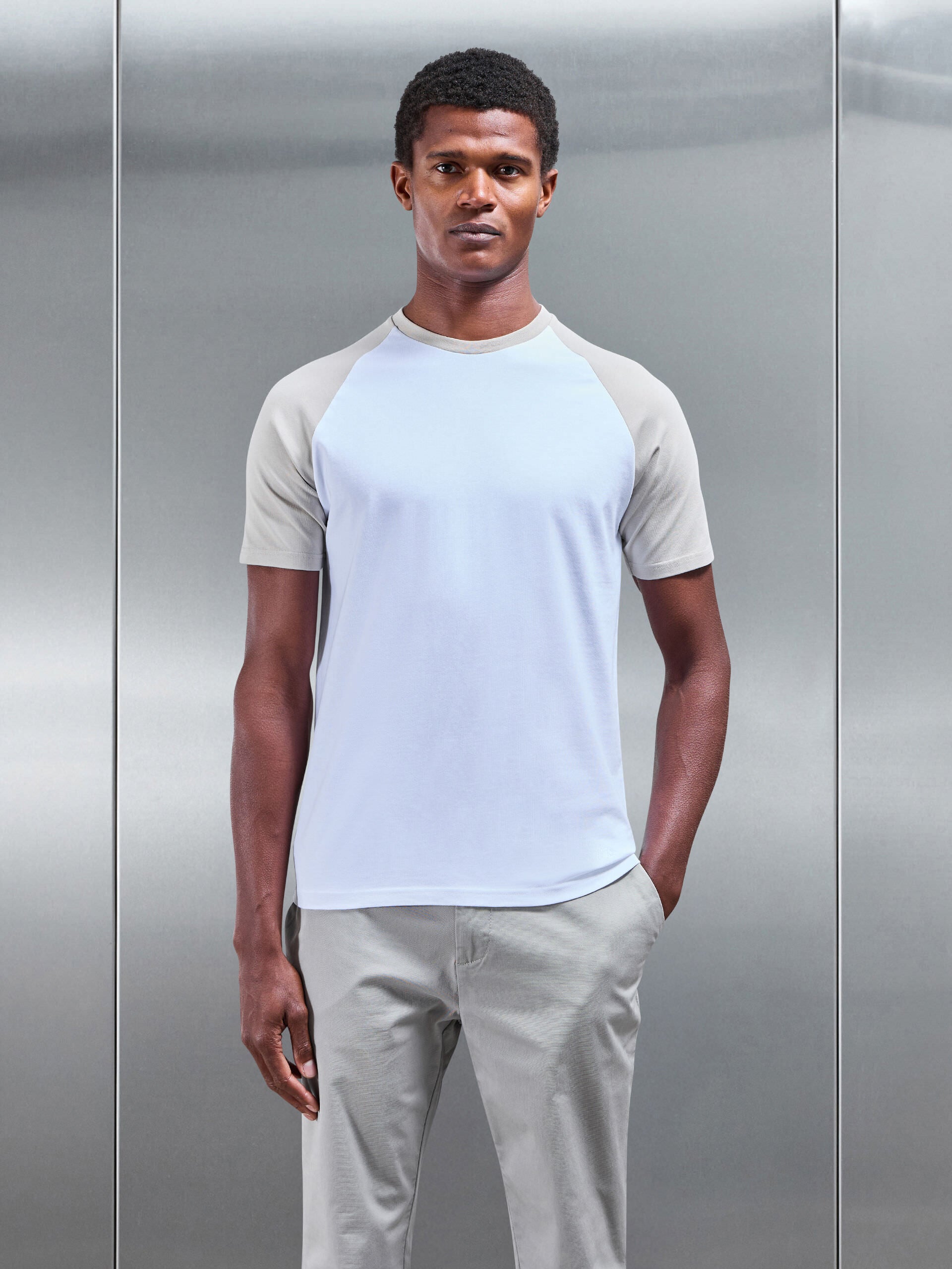 Raglan Slim Fit Stretch Cotton T-Shirt in White