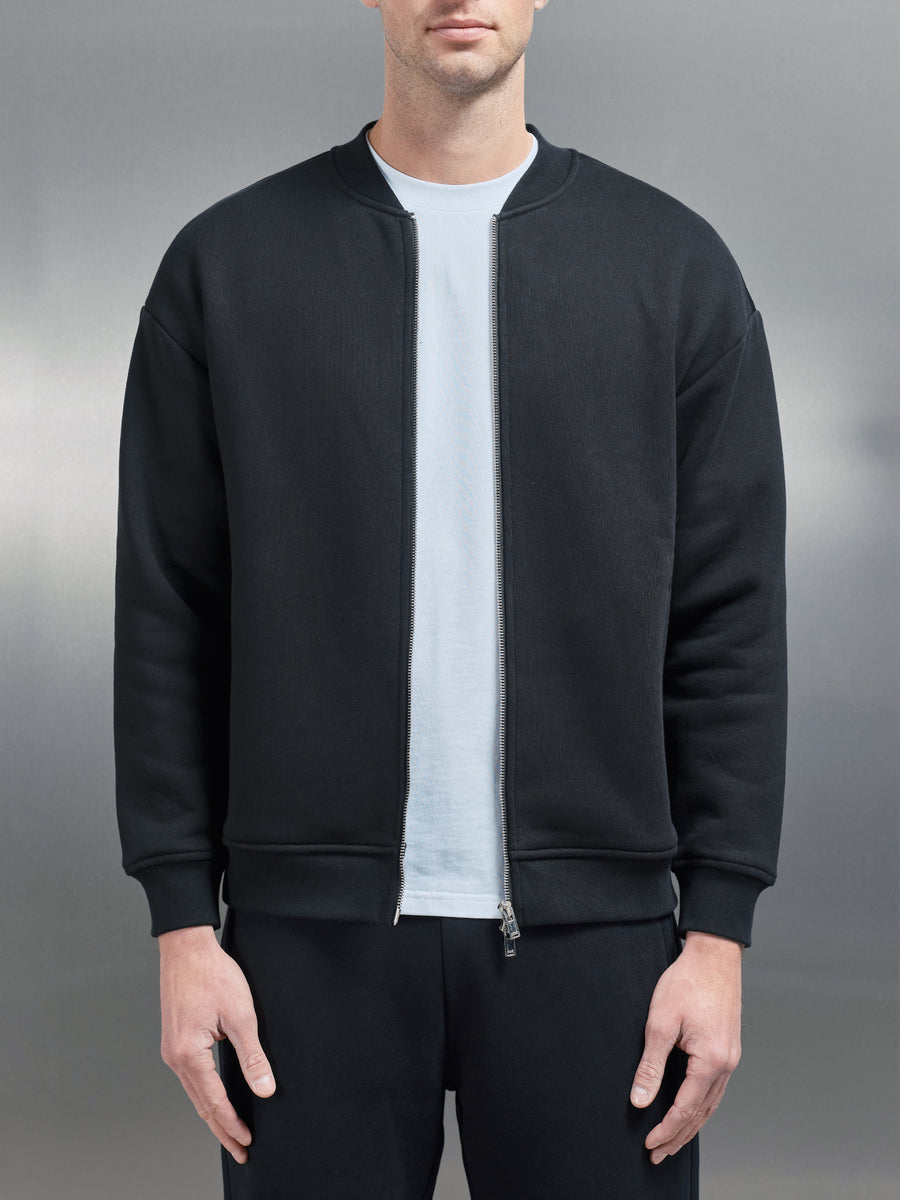 Relaxed Fit Bomber Jacket in Black