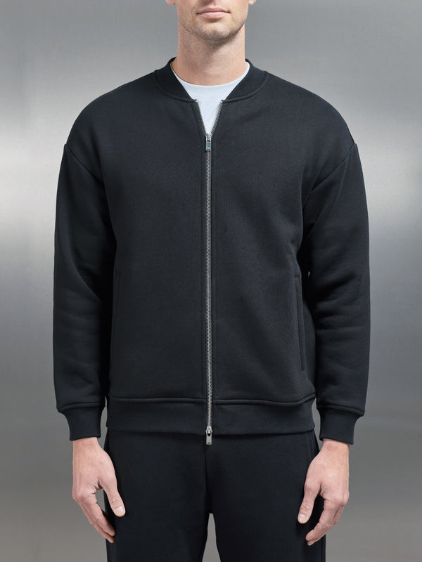 Relaxed Fit Bomber Jacket in Black