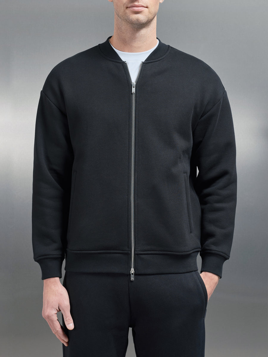 Relaxed Fit Bomber Jacket in Black