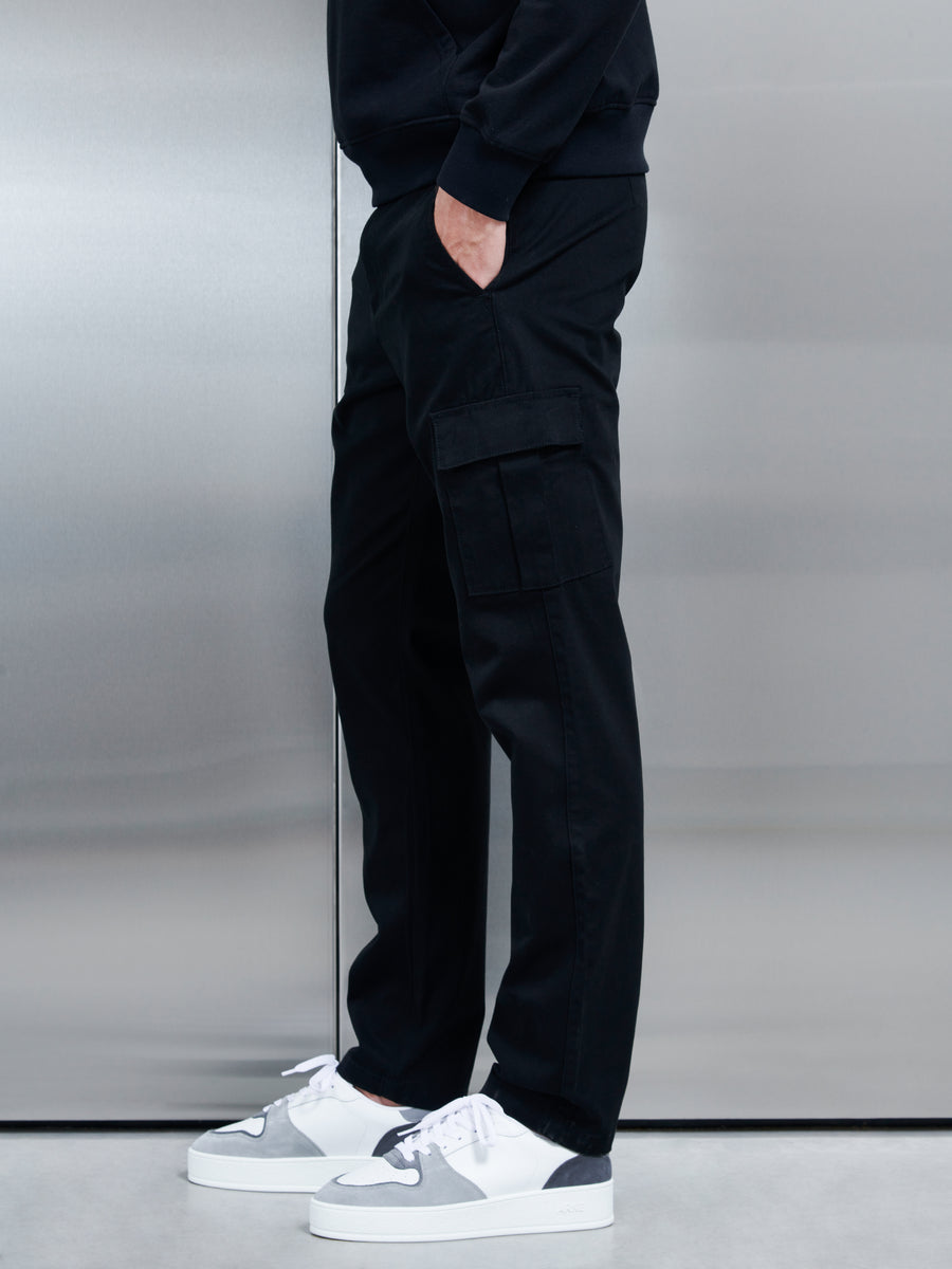 Relaxed Fit Cotton Cargo Pant in Black