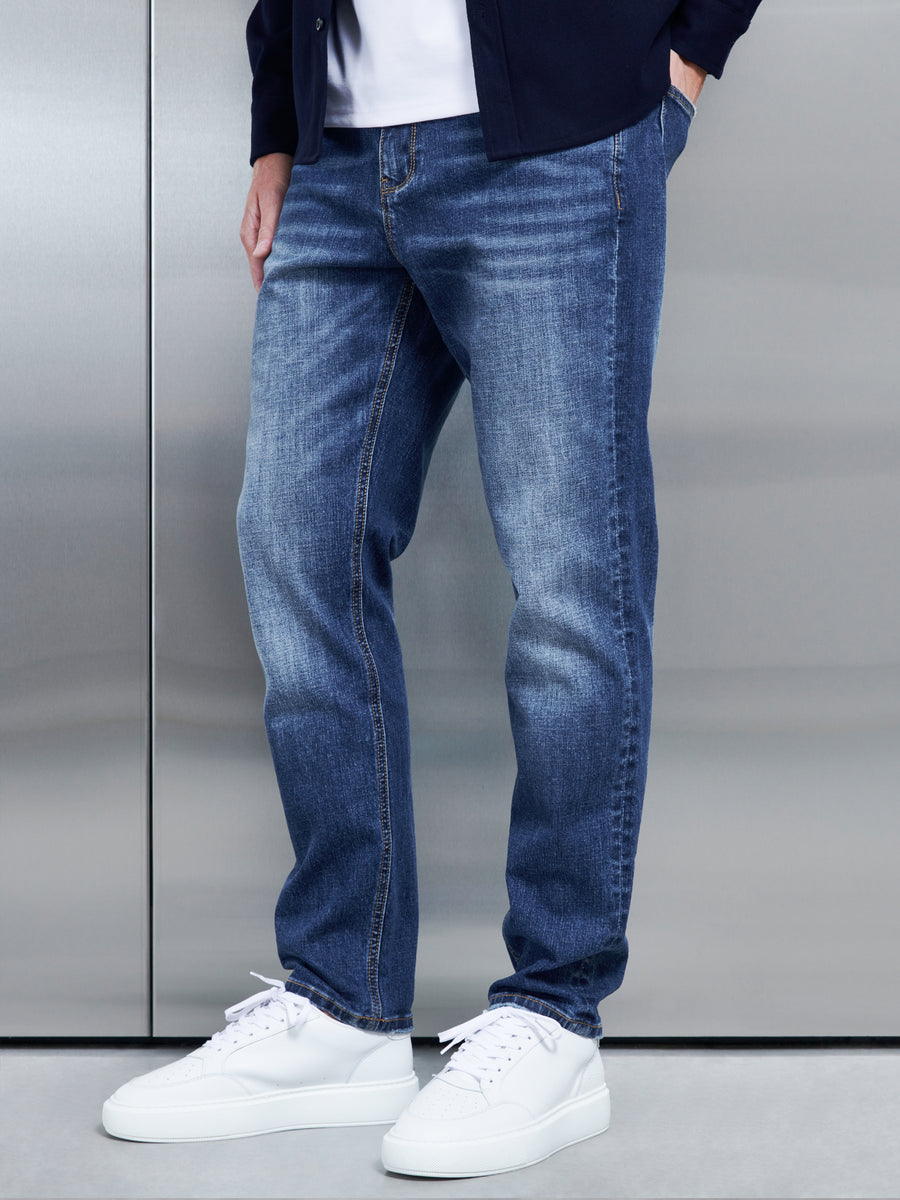 Relaxed Fit Denim Jeans in Mid Blue