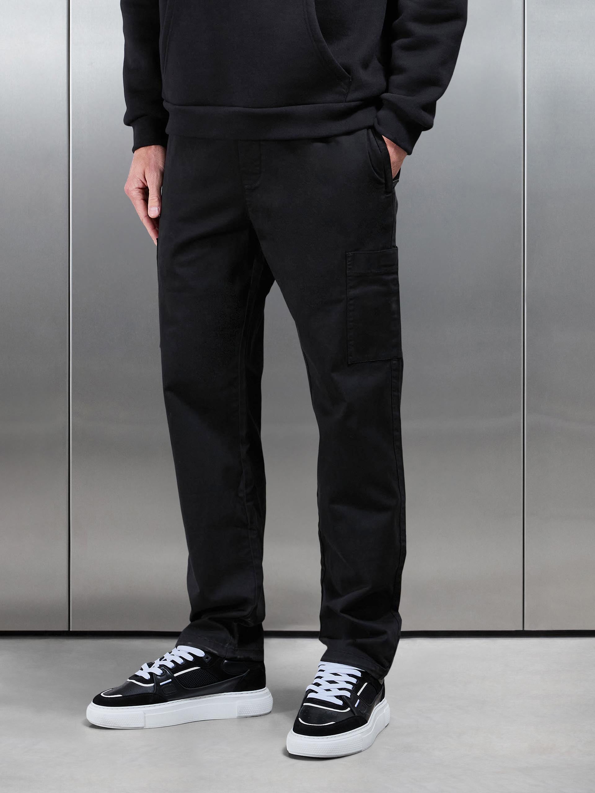 Relaxed Fit Garment Dye Cargo Pant in Black