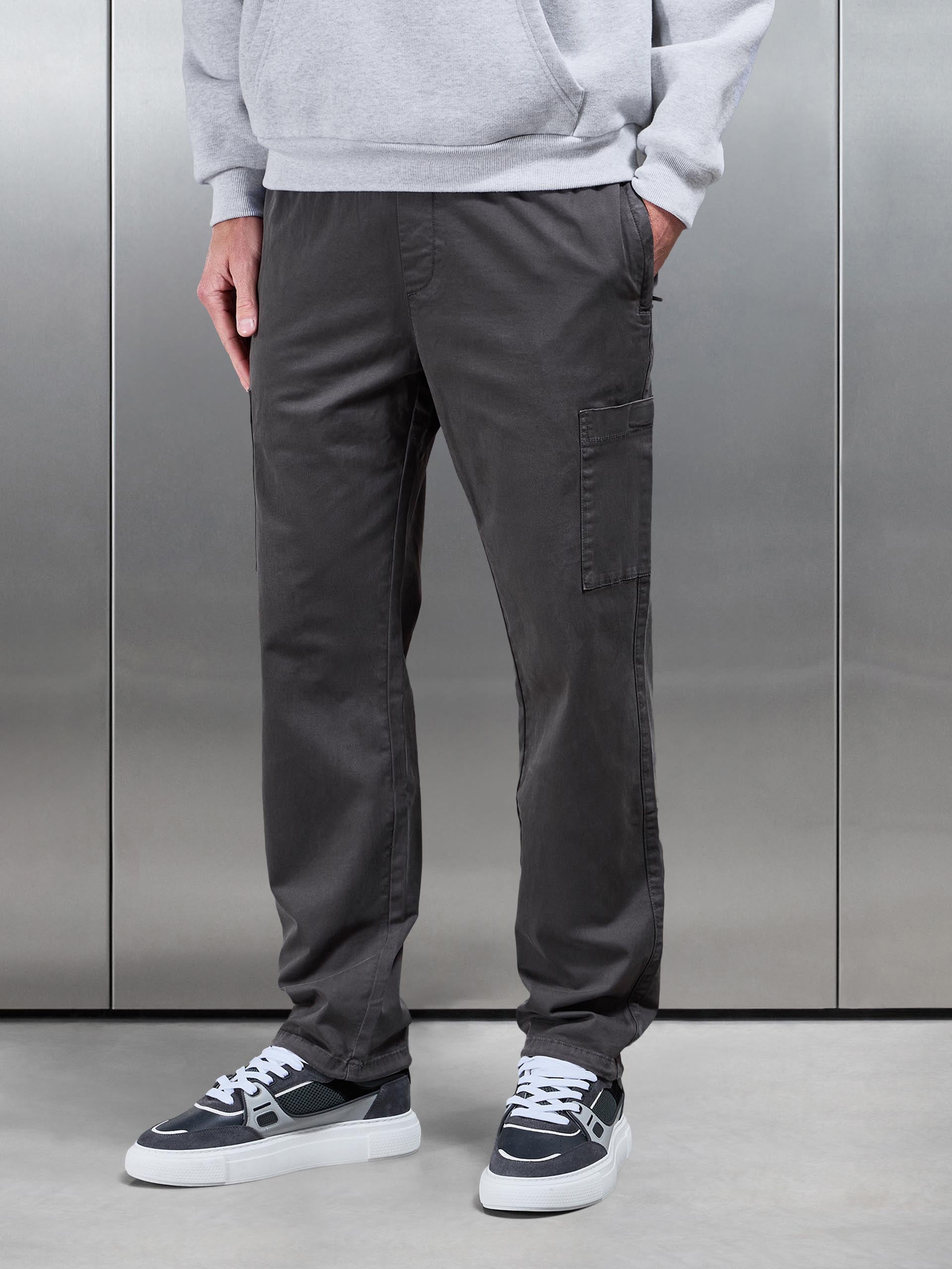 Relaxed Fit Garment Dye Cargo Pant in Grey