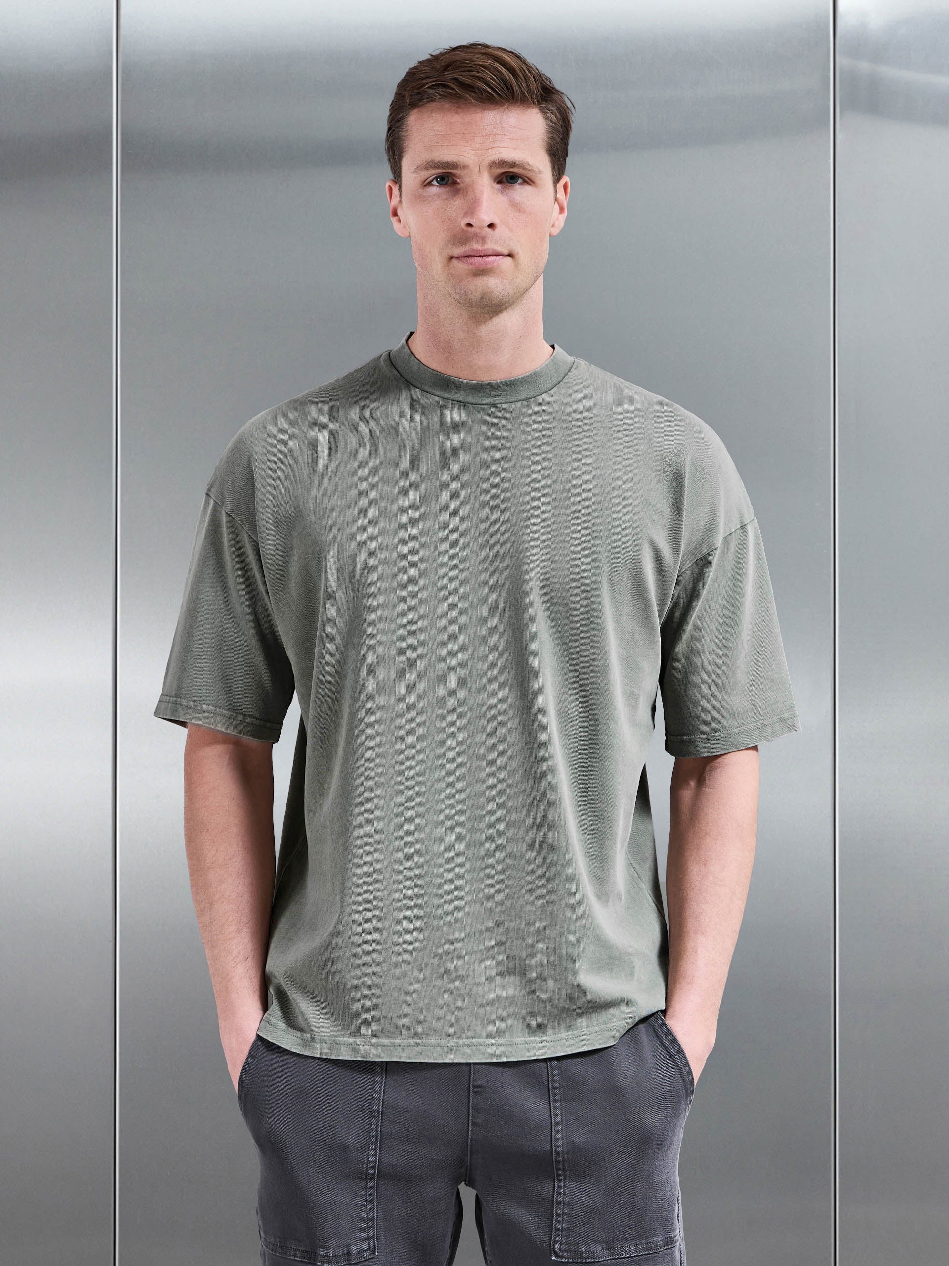 Relaxed Fit Garment Dye T-Shirt in Olive