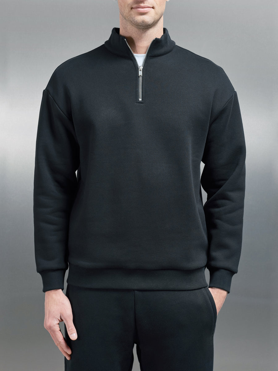 Relaxed Fit Half Zip in Black