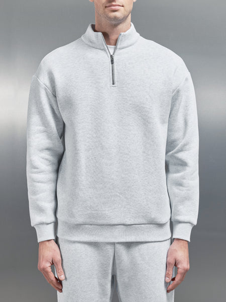 Relaxed Fit Half Zip in Marl Grey