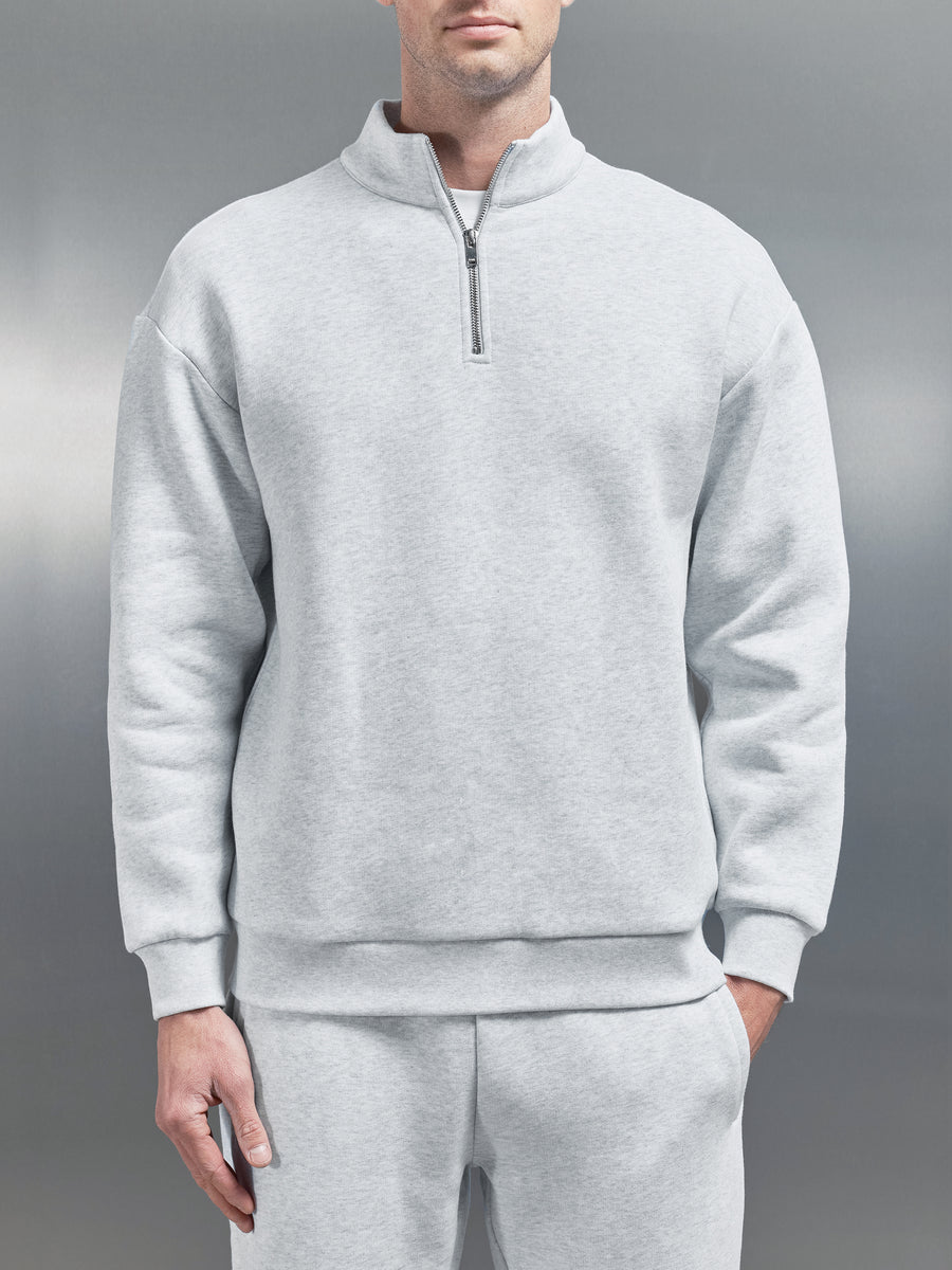 Relaxed Fit Half Zip in Marl Grey