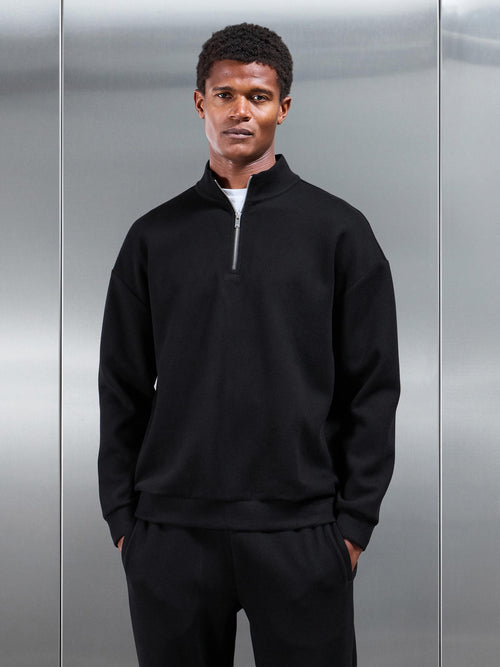 Relaxed Fit Knitted Half Zip in Black