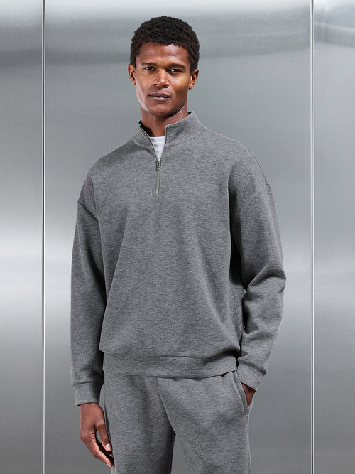 Relaxed Fit Knitted Half Zip in Charcoal Marl