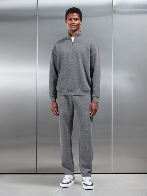Relaxed Fit Knitted Half Zip in Charcoal Marl