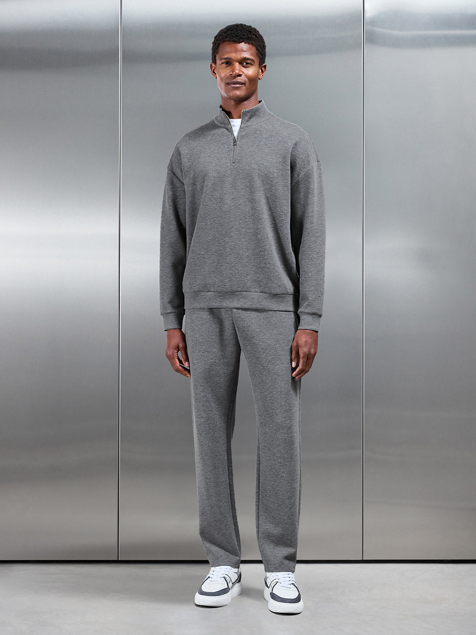 Relaxed Fit Knitted Half Zip in Charcoal Marl