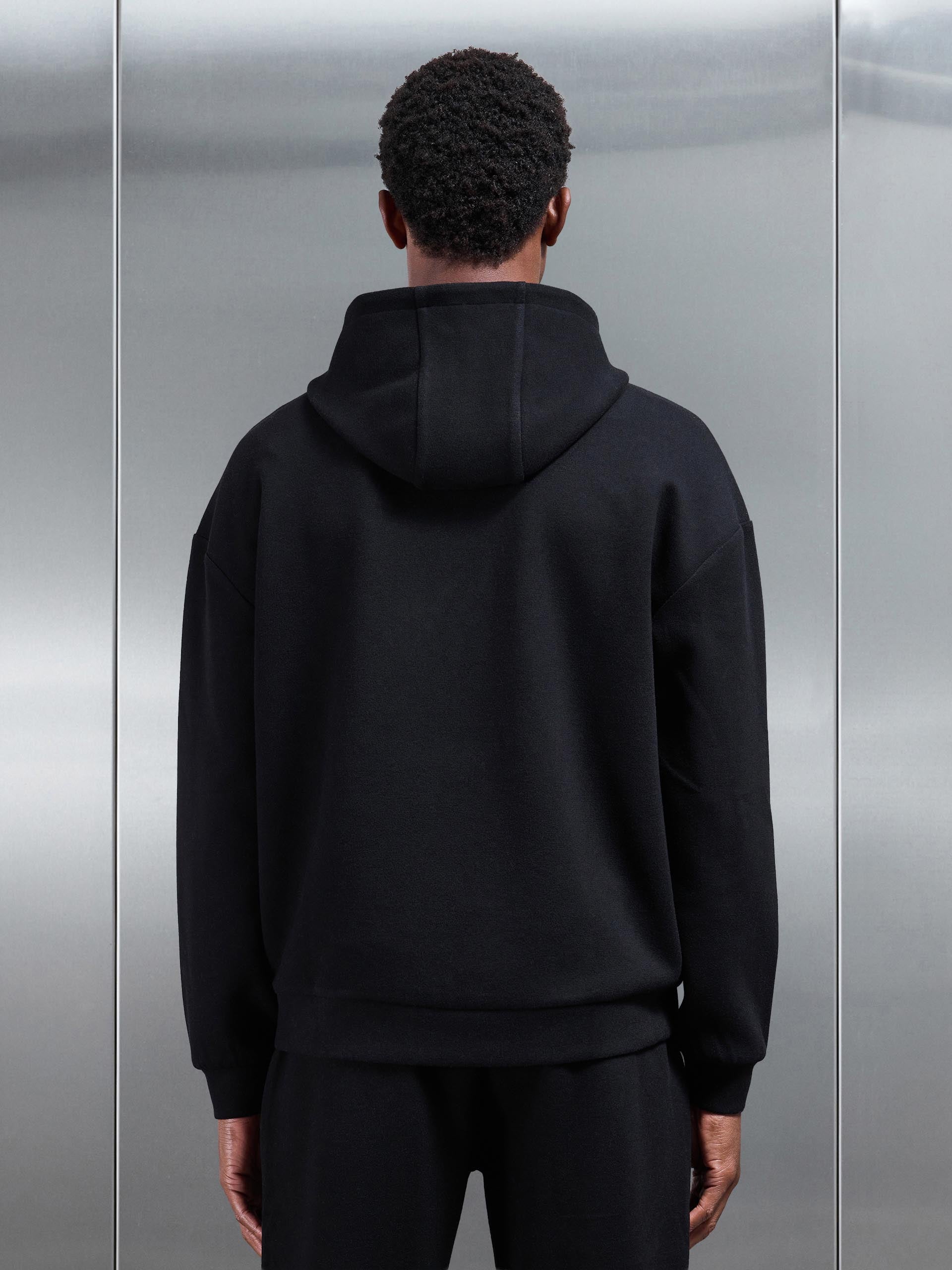 Relaxed Fit Knitted Hoodie in Black