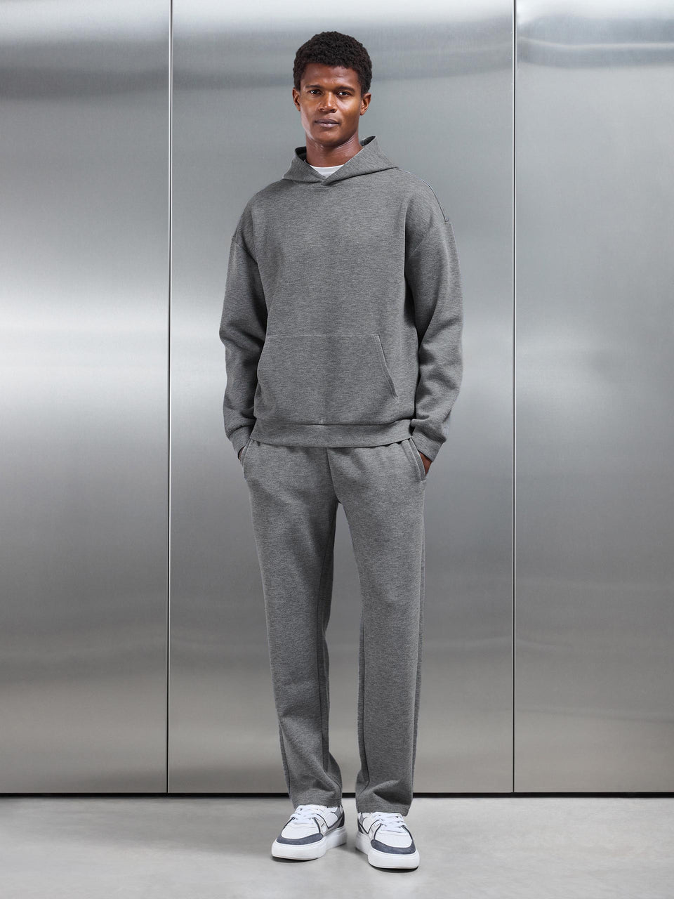 Relaxed Fit Knitted Hoodie in Charcoal Marl