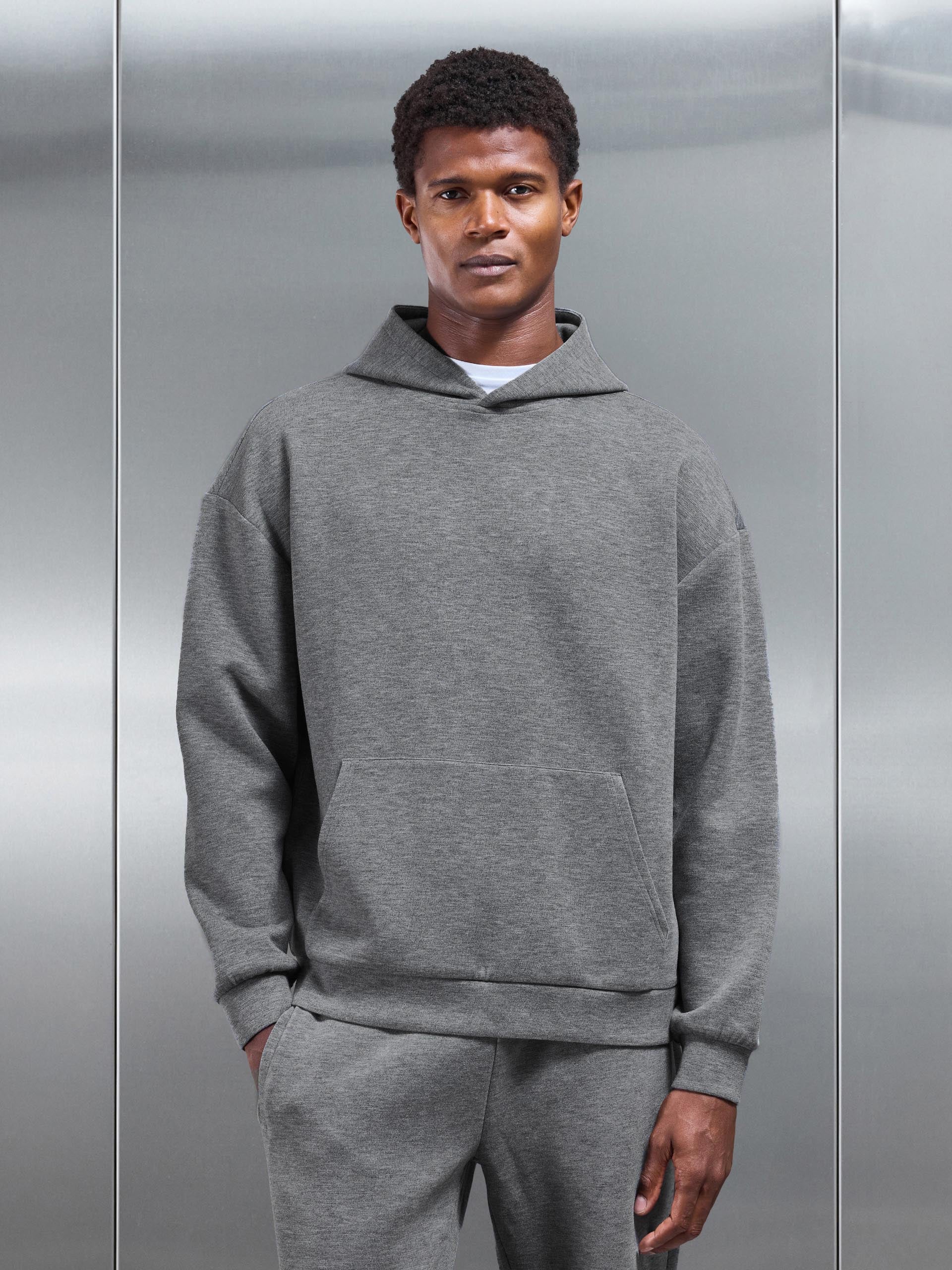 Relaxed Fit Knitted Hoodie in Charcoal Marl