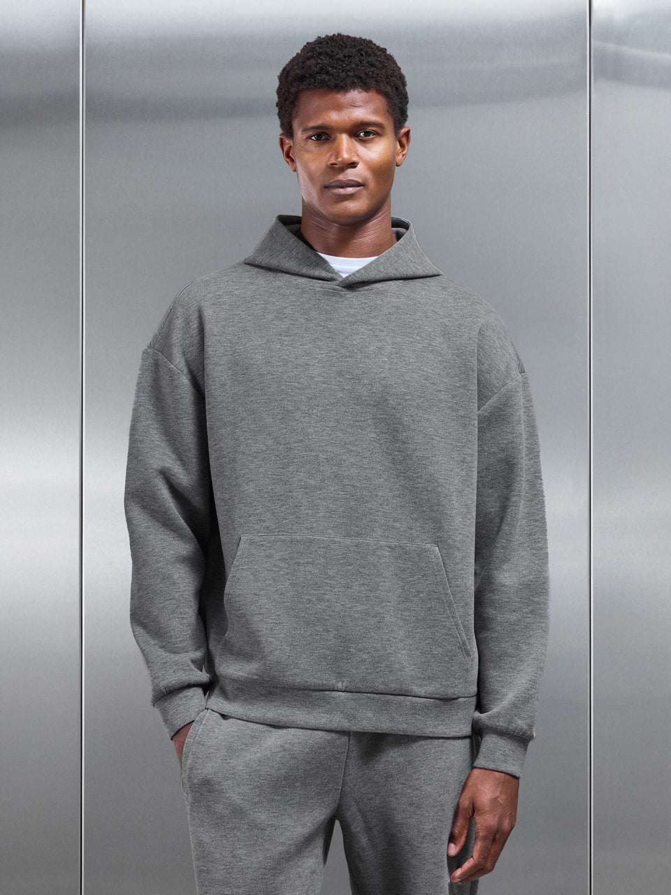 Relaxed Fit Knitted Hoodie in Charcoal Marl