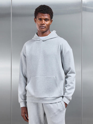 Relaxed Fit Knitted Hoodie in Marl Grey