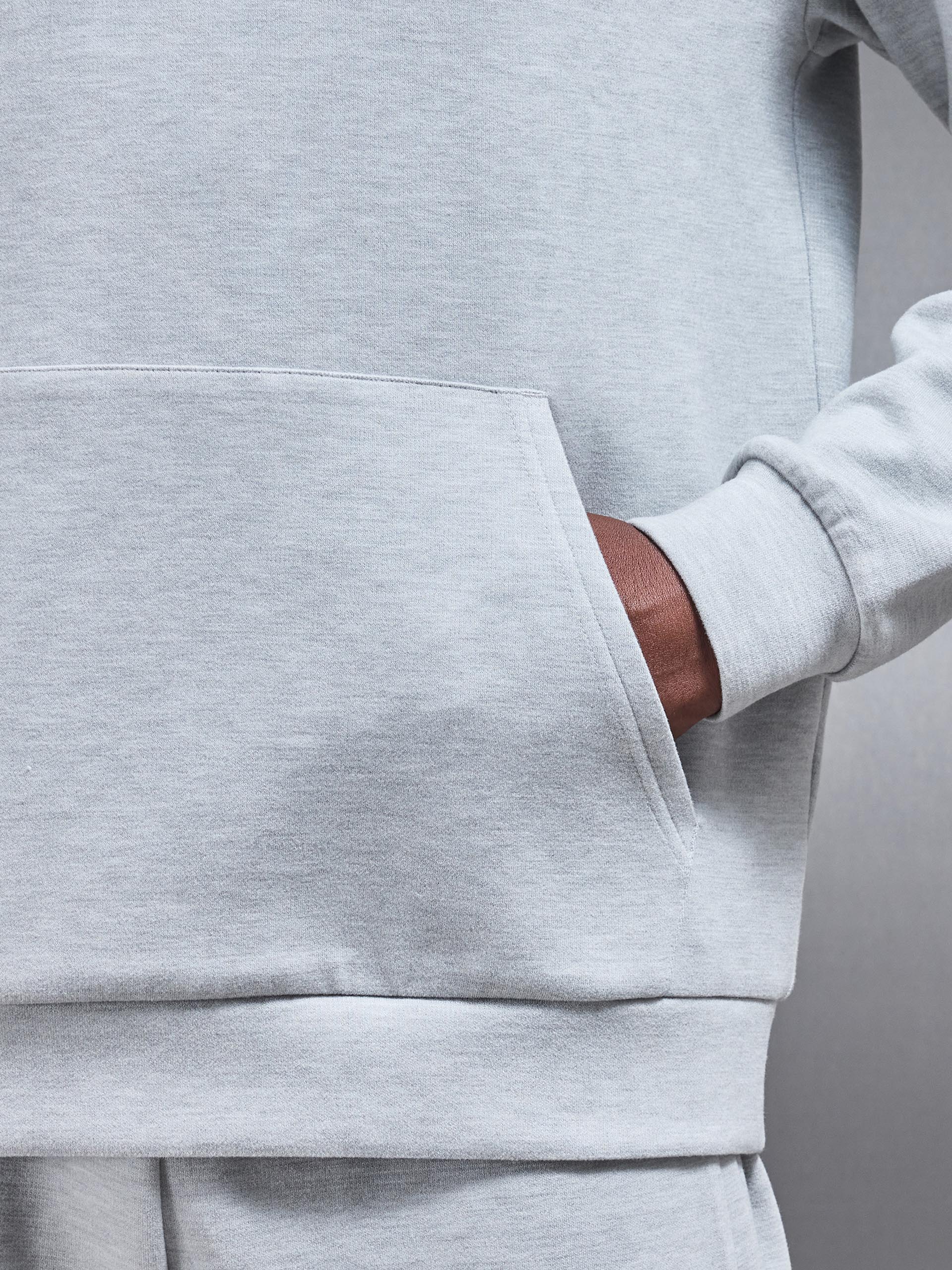Relaxed Fit Knitted Hoodie in Marl Grey