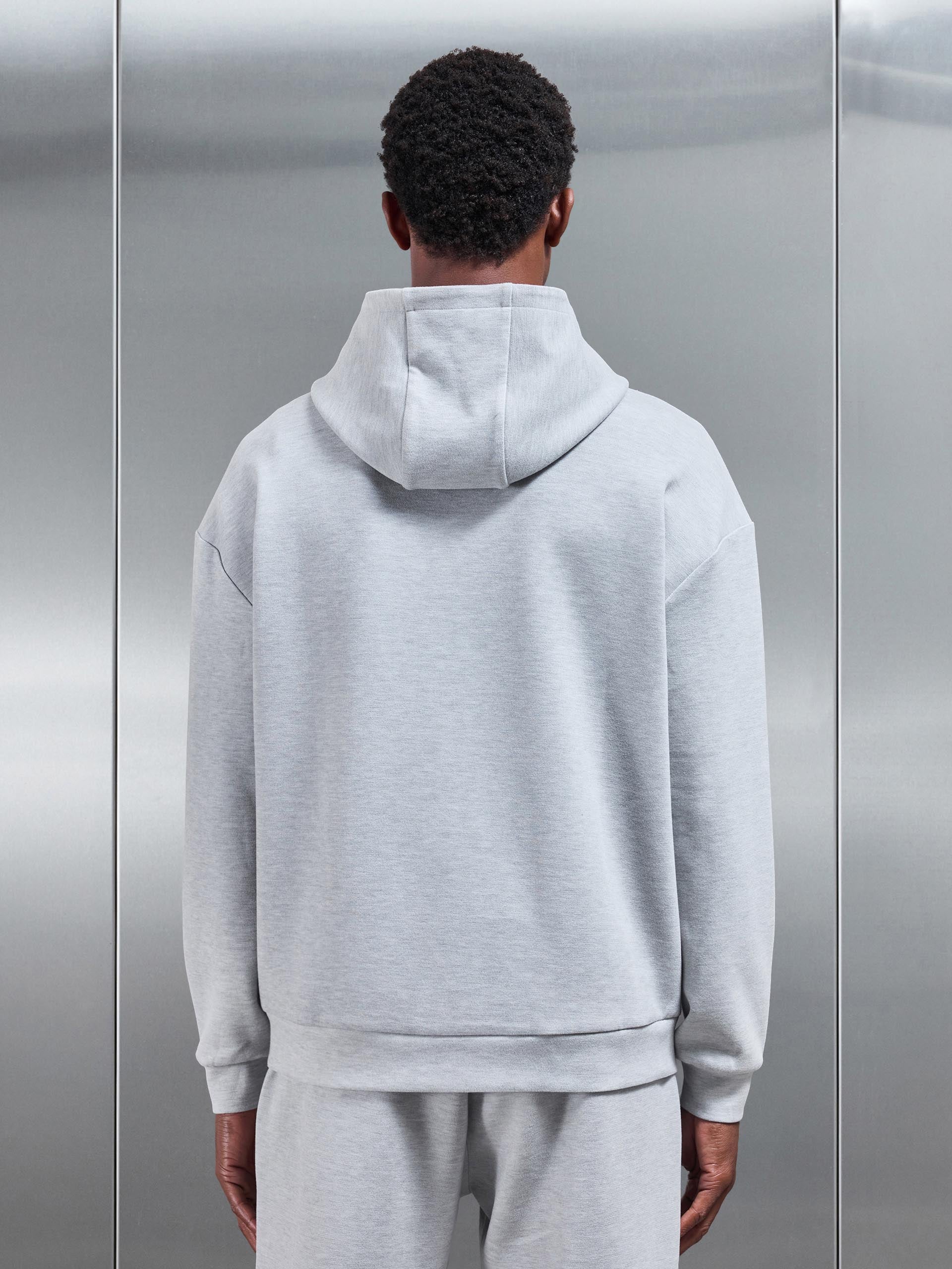 Relaxed Fit Knitted Hoodie in Marl Grey