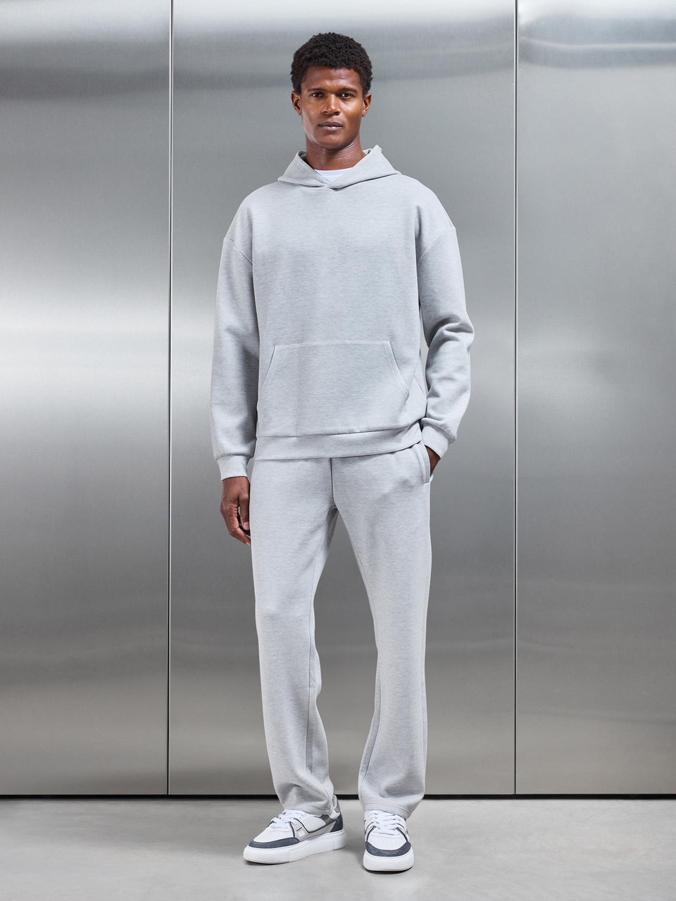 Relaxed Fit Knitted Hoodie in Marl Grey