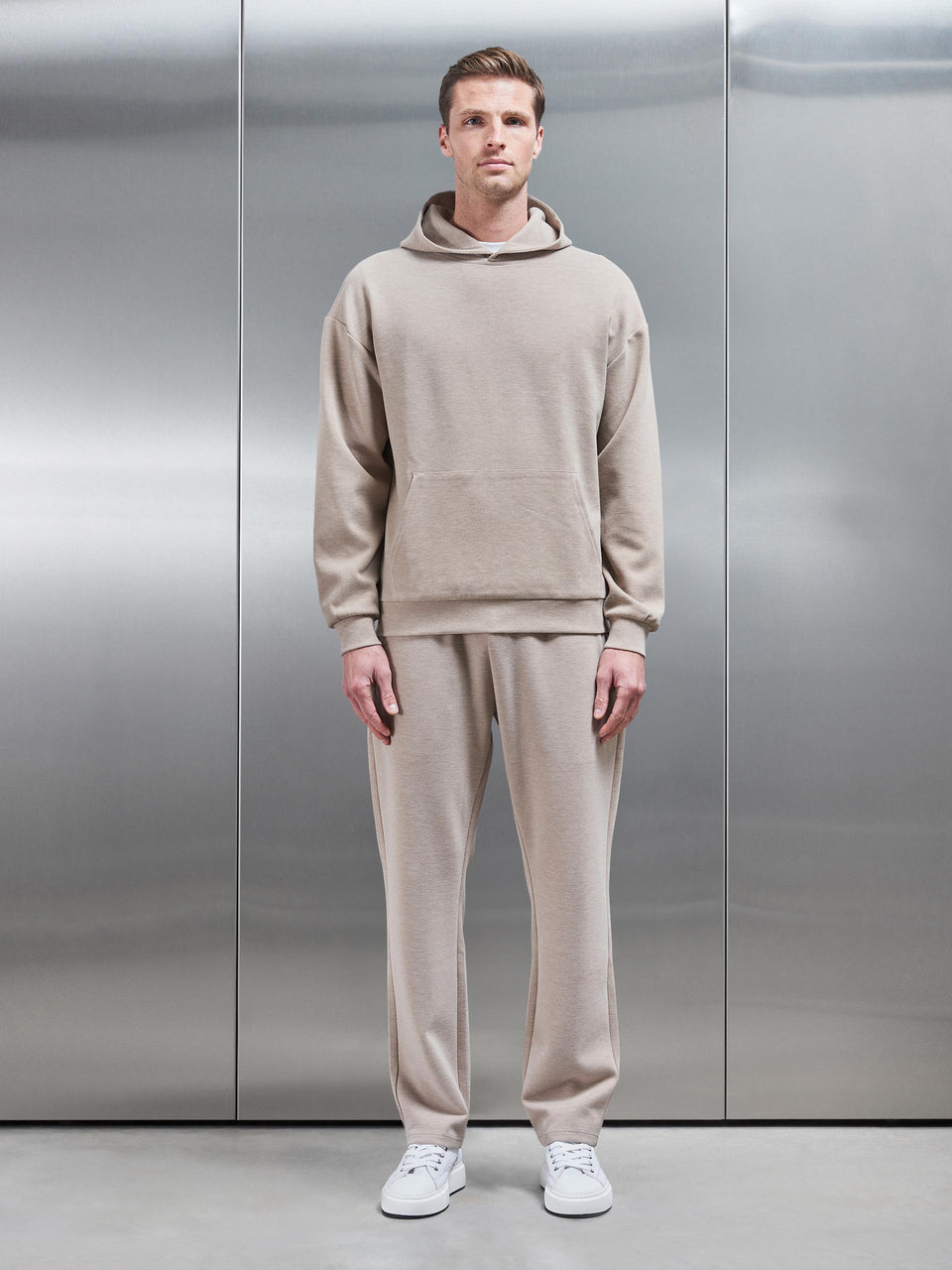 Relaxed Fit Knitted Hoodie in Stone