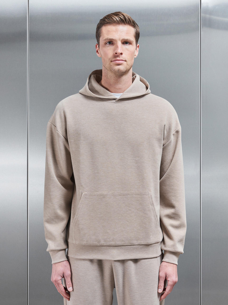 Relaxed Fit Knitted Hoodie in Stone