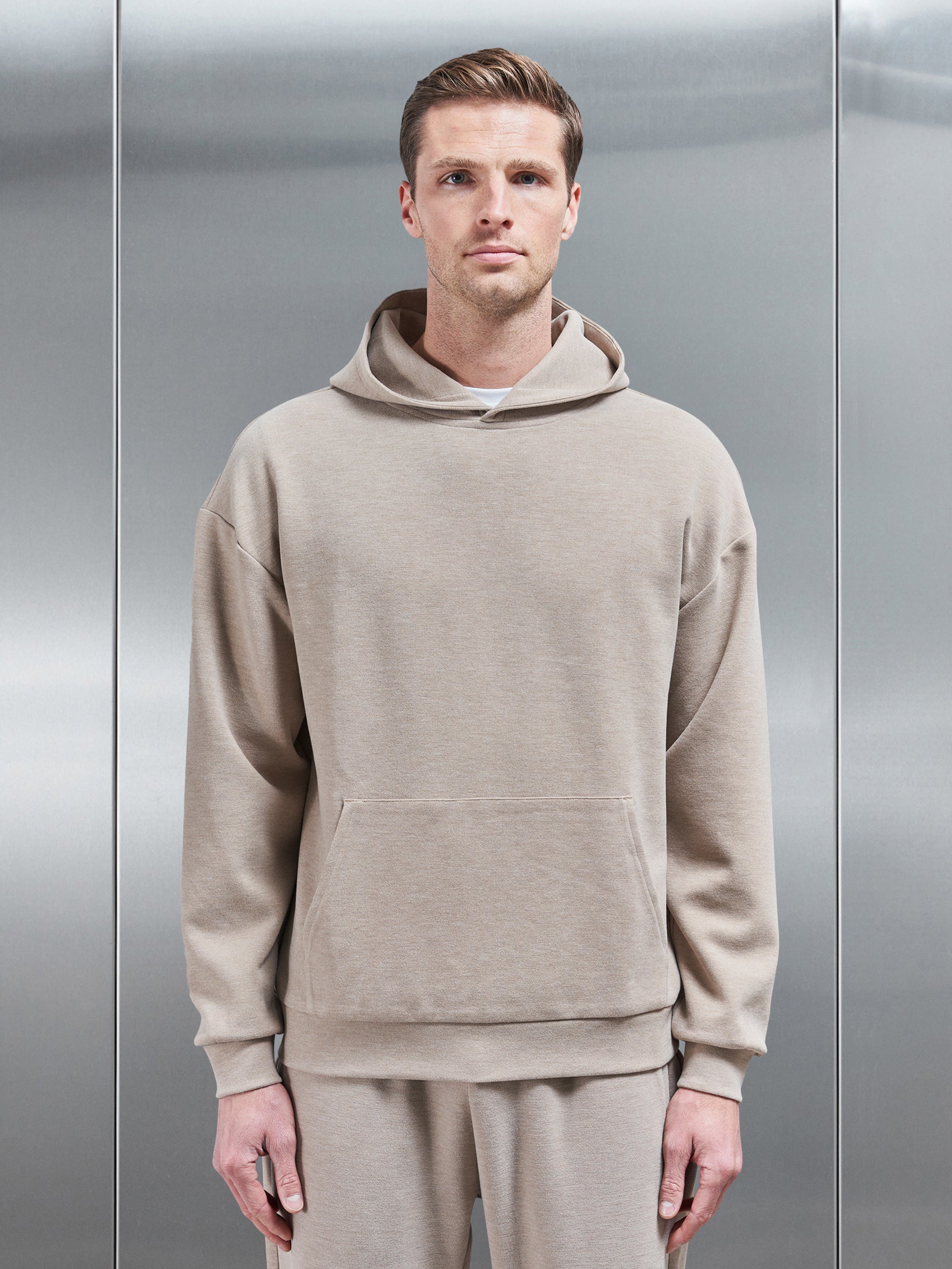 Relaxed Fit Knitted Hoodie in Stone