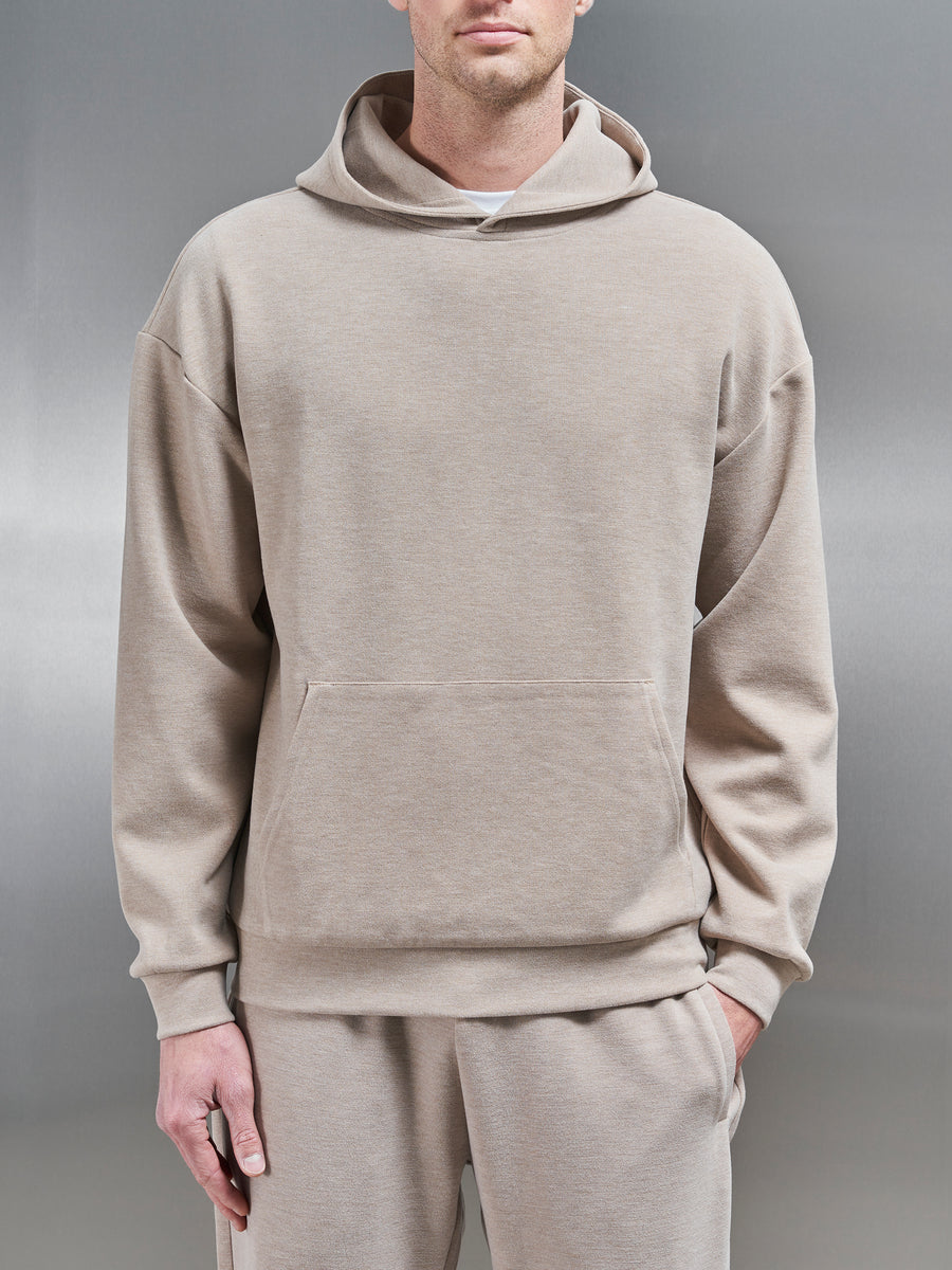 Relaxed Fit Knitted Hoodie in Stone