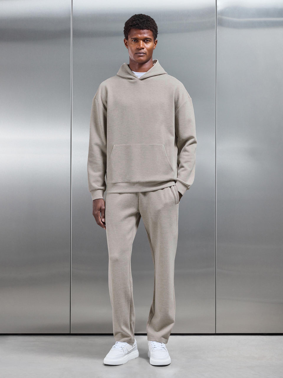 Relaxed Fit Knitted Hoodie in Stone