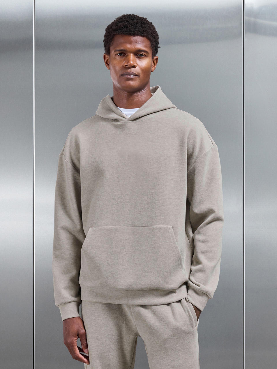 Relaxed Fit Knitted Hoodie in Stone