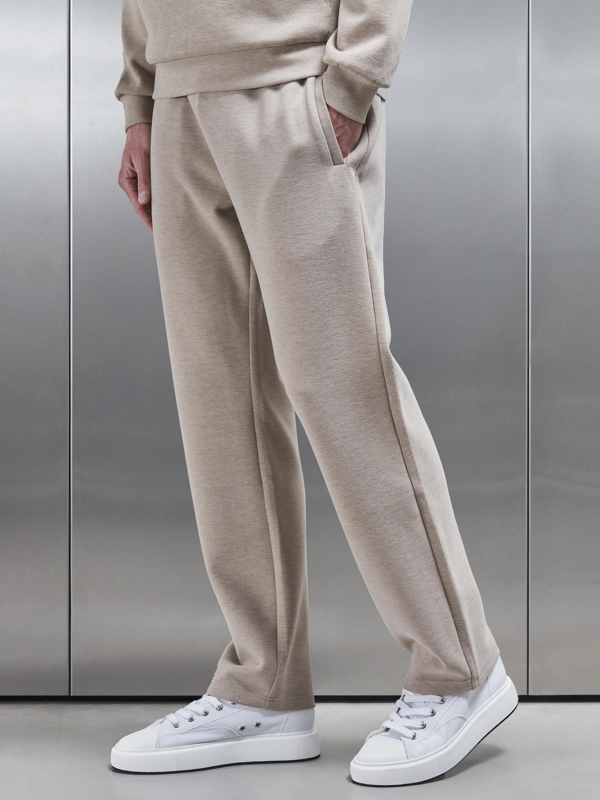 Relaxed Straight Leg Knitted Jogger in Stone