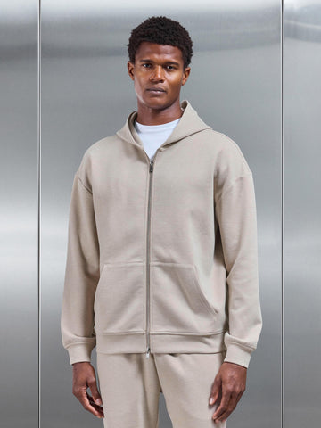 Relaxed Fit Knitted Zip Through Hoodie in Beige