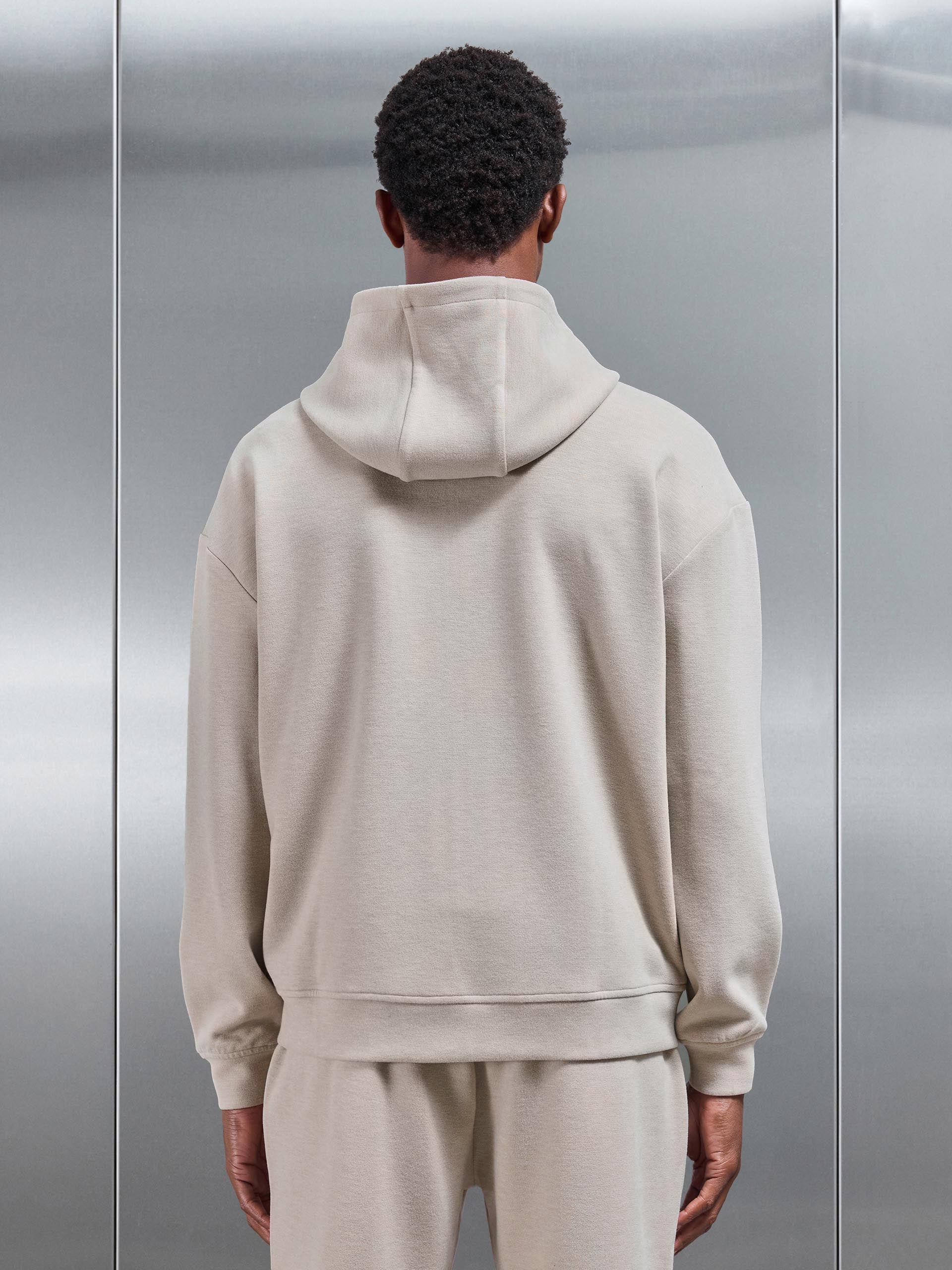 Relaxed Fit Knitted Zip Through Hoodie in Beige