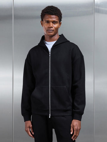 Relaxed Fit Knitted Zip Through Hoodie in Black
