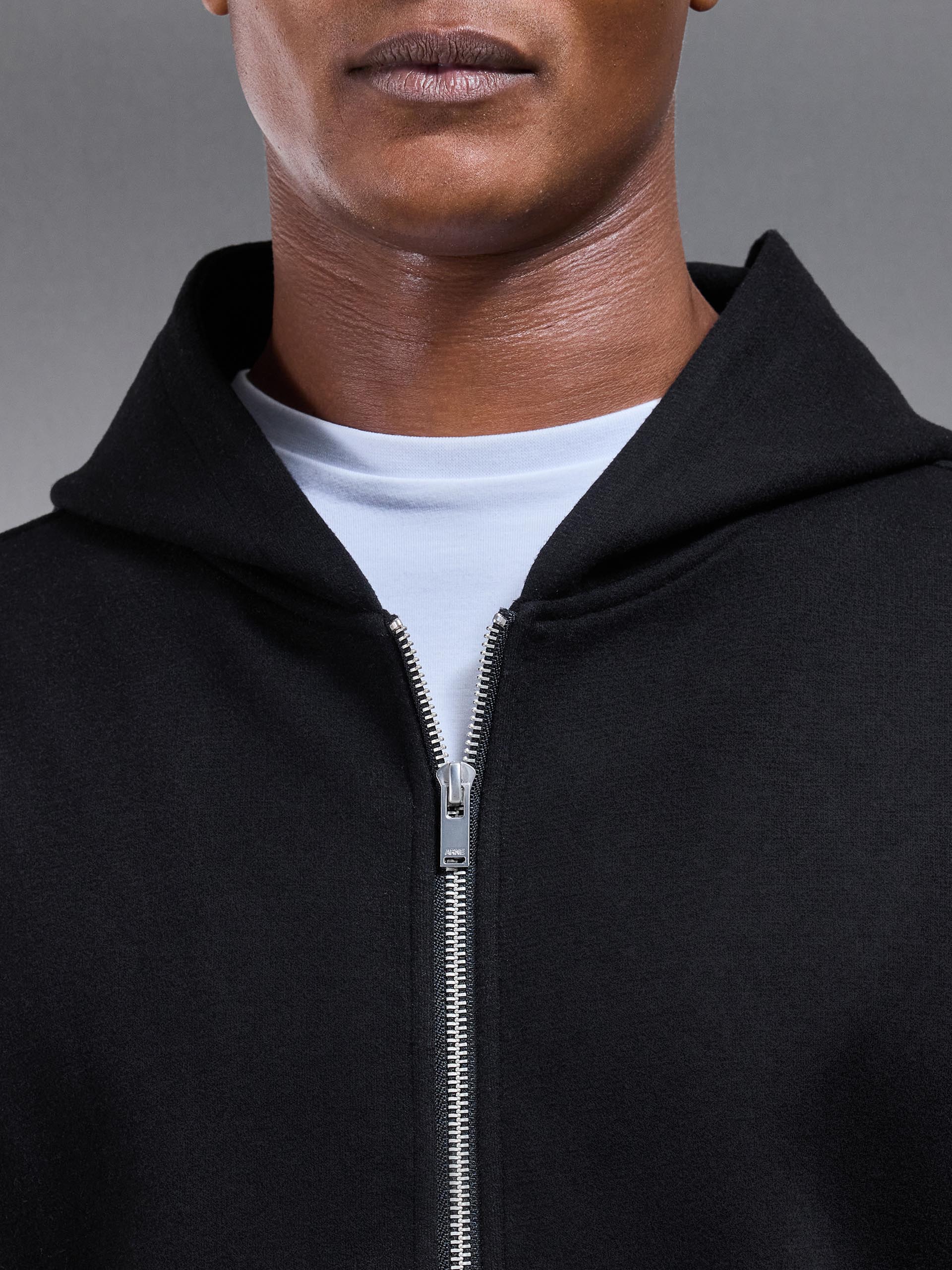 Relaxed Fit Knitted Zip Through Hoodie in Black