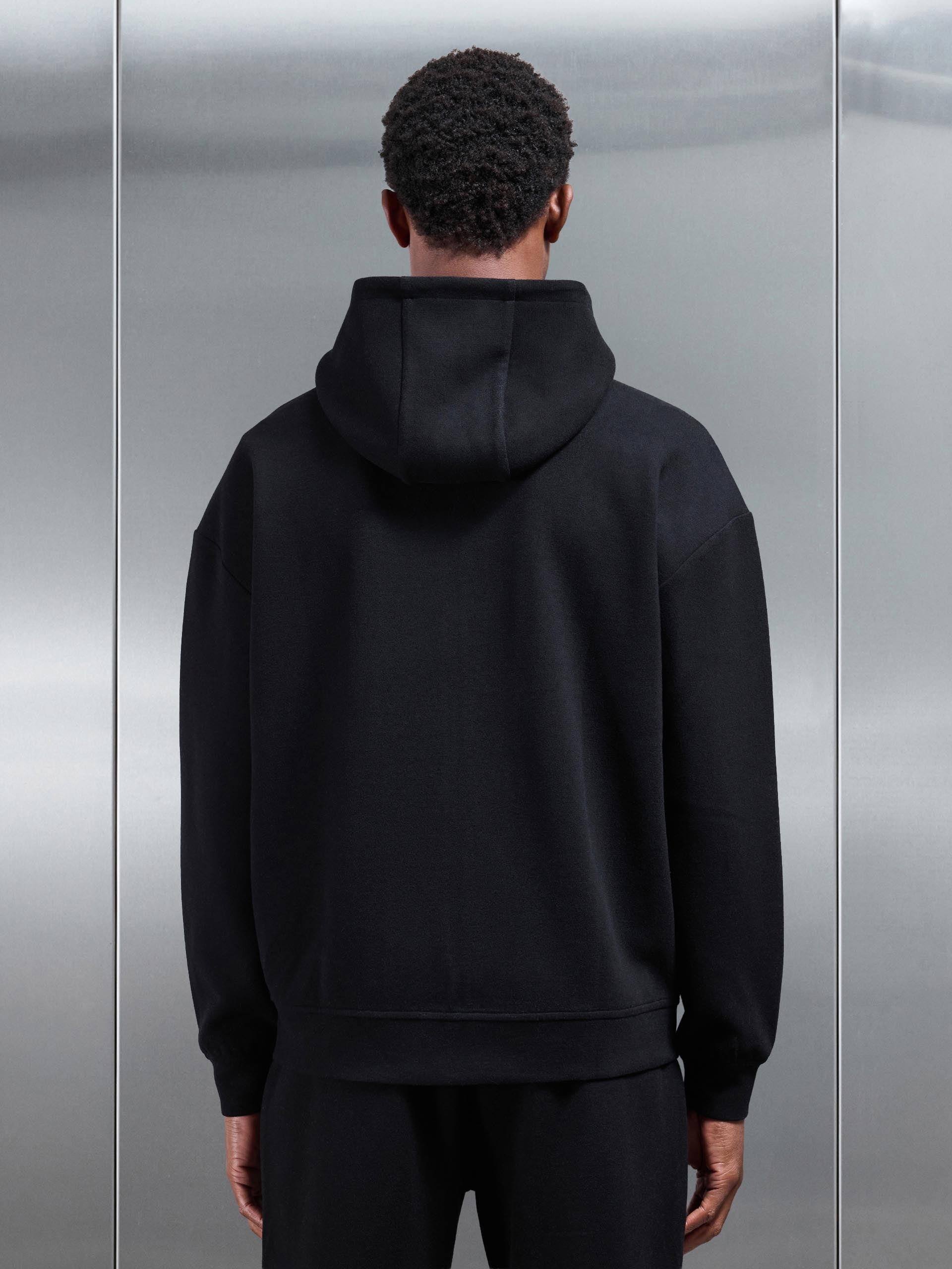 Relaxed Fit Knitted Zip Through Hoodie in Black