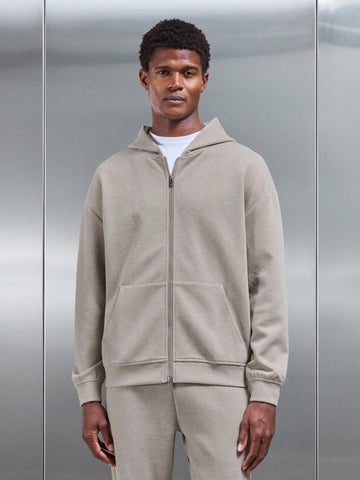 Relaxed Fit Knitted Zip Through Hoodie in Stone