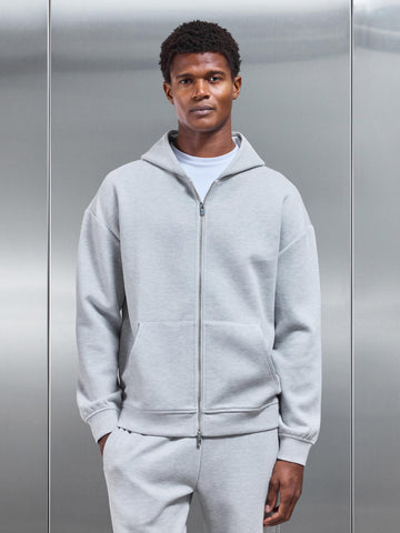 Relaxed Fit Knitted Zip Through Hoodie in Marl Grey