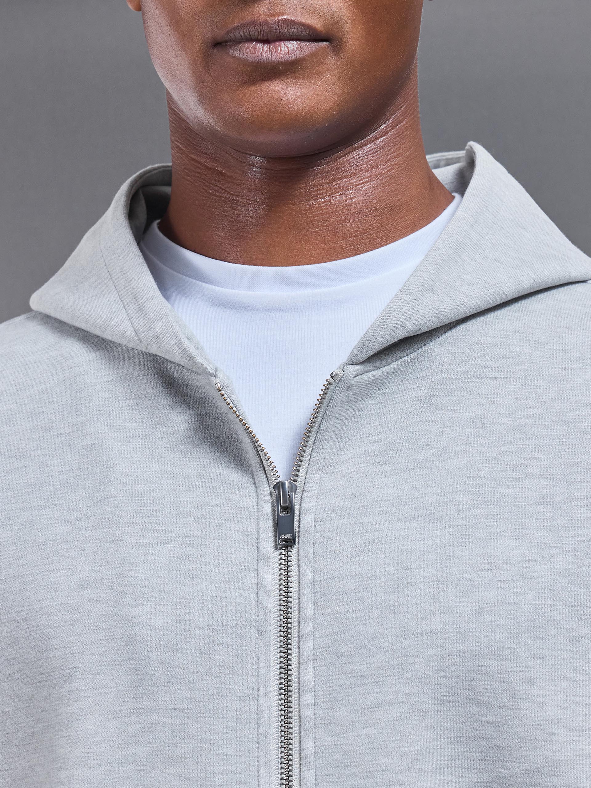 Relaxed Fit Knitted Zip Through Hoodie in Marl Grey