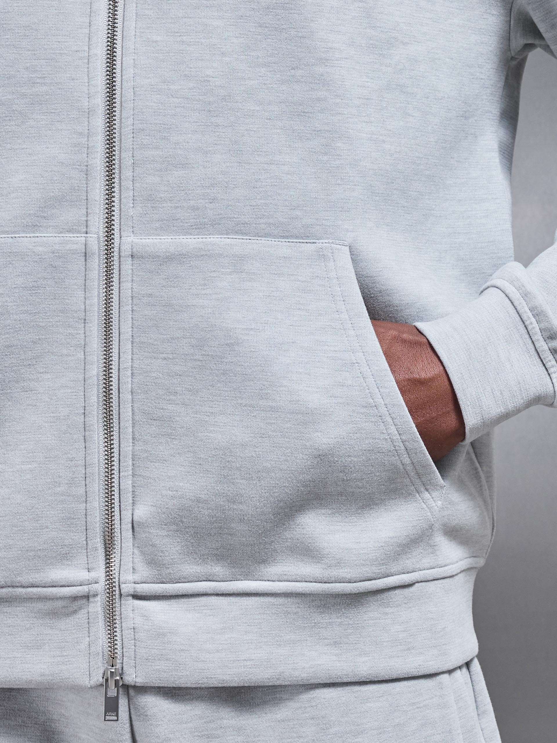 Relaxed Fit Knitted Zip Through Hoodie in Marl Grey