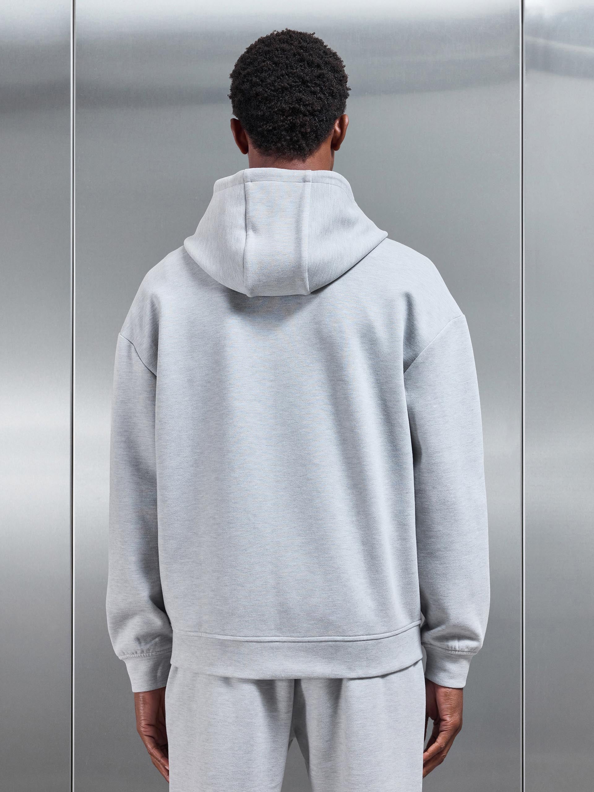 Relaxed Fit Knitted Zip Through Hoodie in Marl Grey